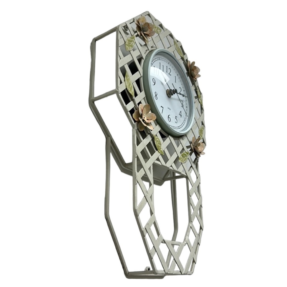 Vintage Kirch | Wall Clock White/3D Floral Appliqué Metal Lattice - Picture 3 of 16